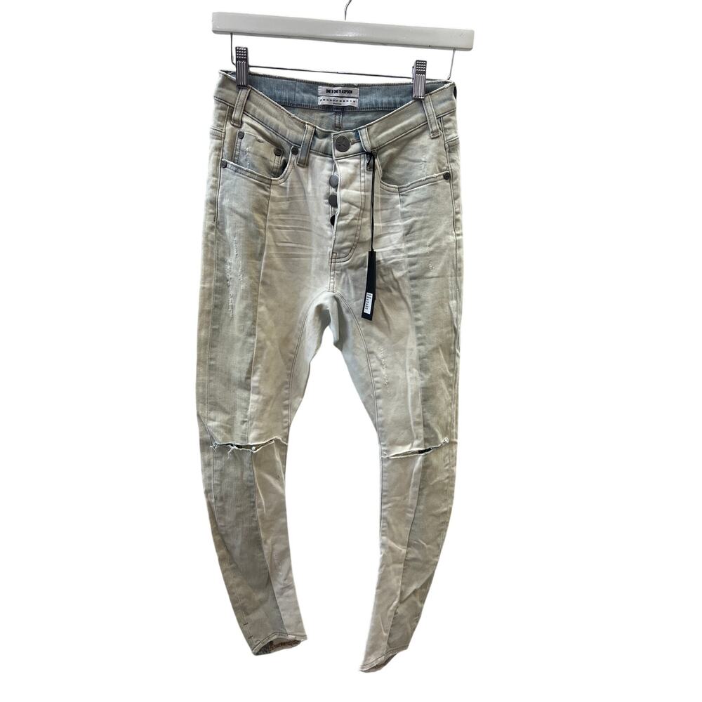 NWT One Teaspoon 26 Kidds Fiasco Coconut Skinny Bow Leg Rip Knee Low Waist Jeans